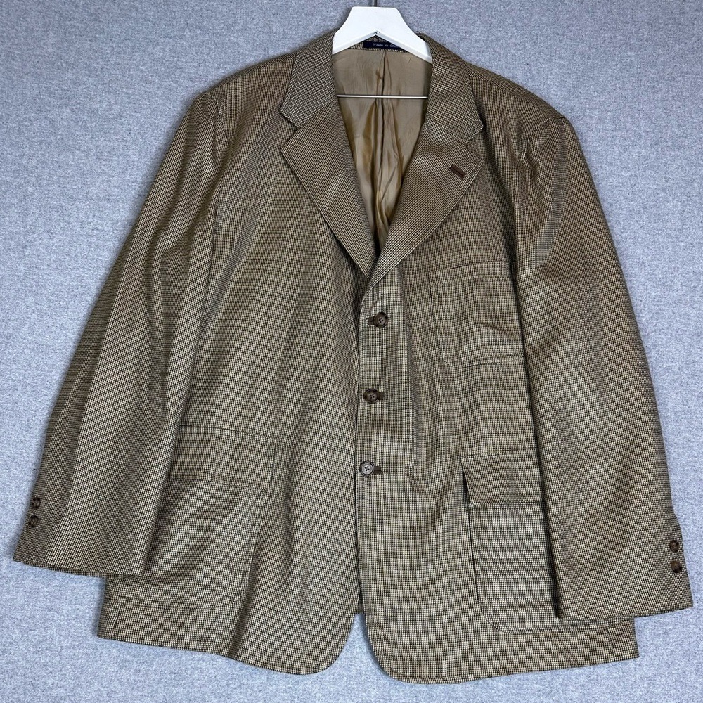 T Harris Blazer Mens XL Checked Wool Silk Sport Coat Jacket Worsteds Pockets